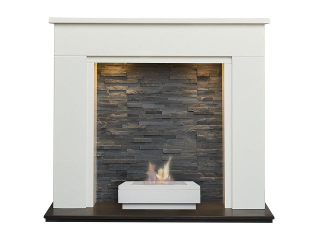 Rimini White Marble Fireplace with Downlights & Altea Bio Ethanol Burner, 48 Inch