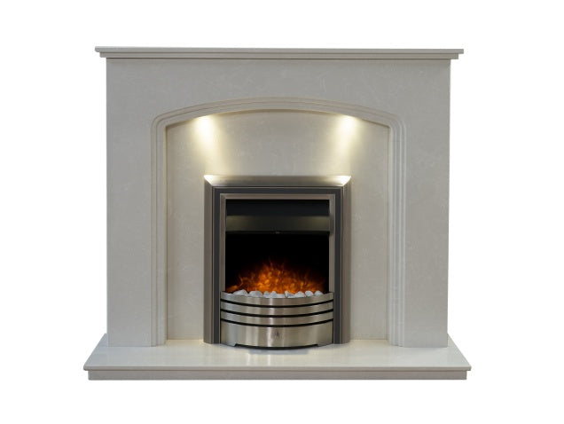 Vienna Perola Marble Fireplace with Downlights & Astralis Electric Fire in Chrome, 54 Inch