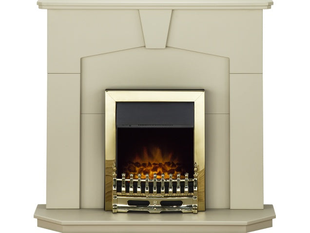 Abbey Fireplace Suite in Stone Effect with Blenheim Electric Fire in Brass, 48 Inch