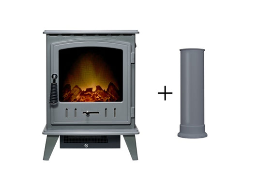 Aviemore Electric Stove in Grey Enamel with Straight Stove Pipe