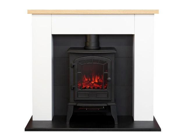 Chester Fireplace in Pure White with Sureflame Ripon Electric Stove in Black, 39 Inch