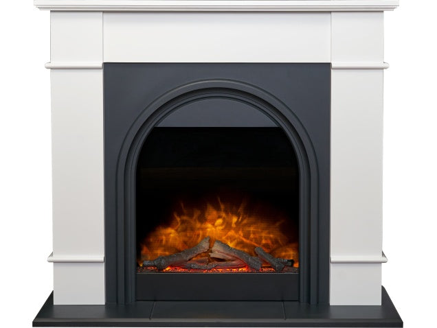 Chesterfield Electric Fireplace Suite in White & Charcoal Grey, 44 Inch