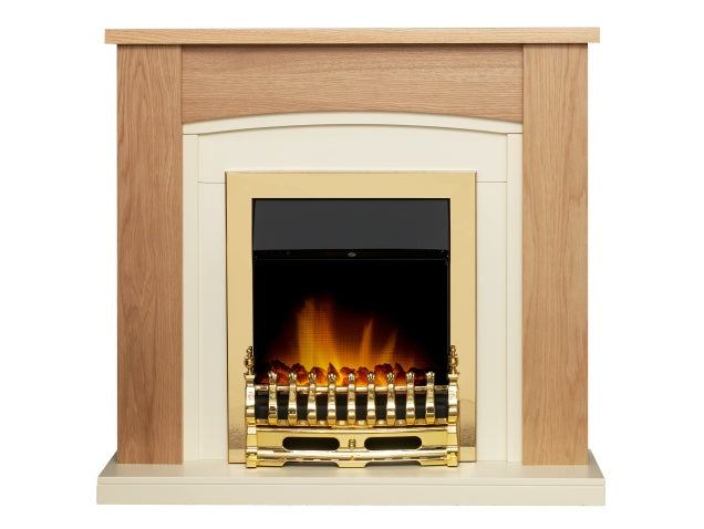 Chilton Fireplace in Oak & Cream with Blenheim Electric Fire in Brass, 39 Inch