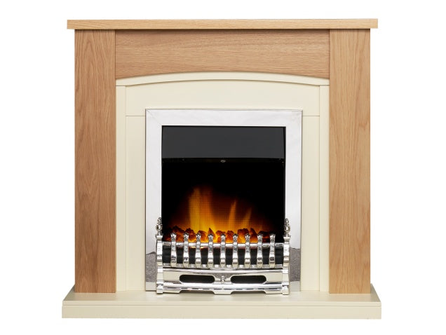 Chilton Fireplace in Oak & Cream with Blenheim Electric Fire in Chrome, 39 Inch