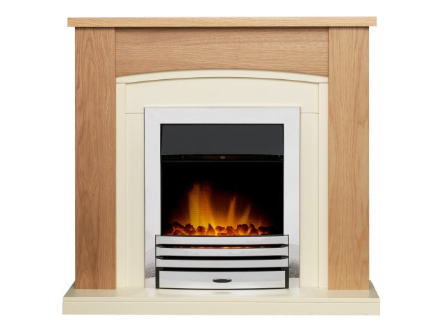 Chilton Fireplace in Oak & Cream with Eclipse Electric Fire in Chrome, 39 Inch