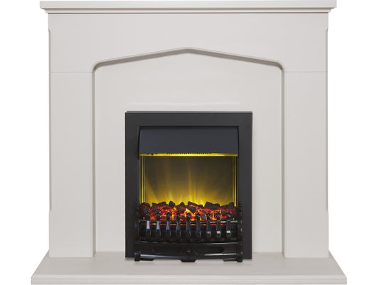 Cotswold Fireplace Suite in Stone Effect with Blenheim Electric Fire in Black, 48 Inch