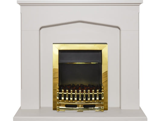 Cotswold Fireplace Suite in Stone Effect with Blenheim Electric Fire in Brass, 48 Inch