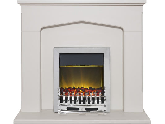 Cotswold Fireplace Suite in Stone Effect with Blenheim Electric Fire in Chrome, 48 Inch