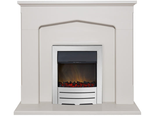 Cotswold Fireplace Suite in Stone Effect with Colorado Electric Fire in Chrome, 48 Inch