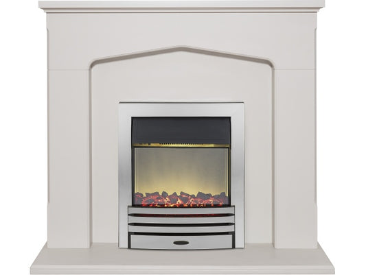 Cotswold Fireplace Suite in Stone Effect with Eclipse Electric Fire in Chrome, 48 Inch