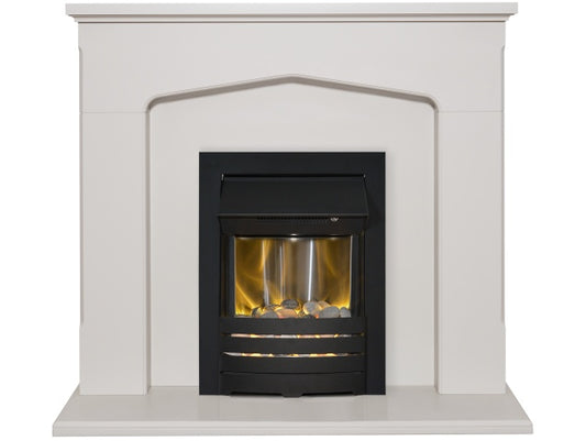 Cotswold Fireplace Suite in Stone Effect with Helios Electric Fire in Black, 48 Inch