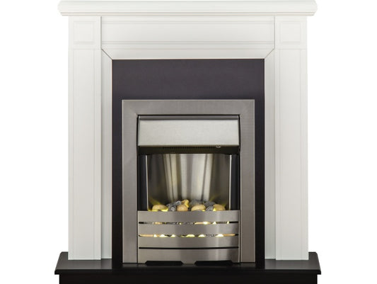 Georgian Fireplace in Pure White with Helios Electric Fire in Brushed Steel, 39 Inch