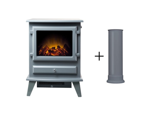 Hudson Electric Stove in Grey with Straight Stove Pipe