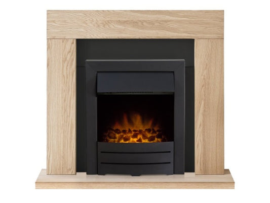 Malmo Fireplace in Oak & Black with Colorado Electric Fire in Black, 39 Inch