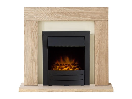 Malmo Fireplace in Oak & Cream with Colorado Electric Fire in Black, 39 Inch