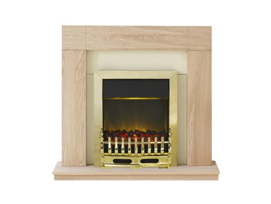 Malmo Fireplace Suite in Oak with Blenheim Electric Fire in Brass, 39 Inch