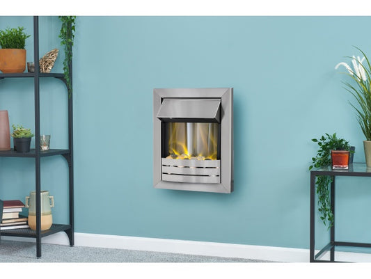 Meridian Wall Mounted Electric Fire with Remote in Brushed Steel