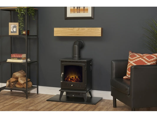 Oak Beam, Hearth & Stove Pipe with Aviemore Stove in Black