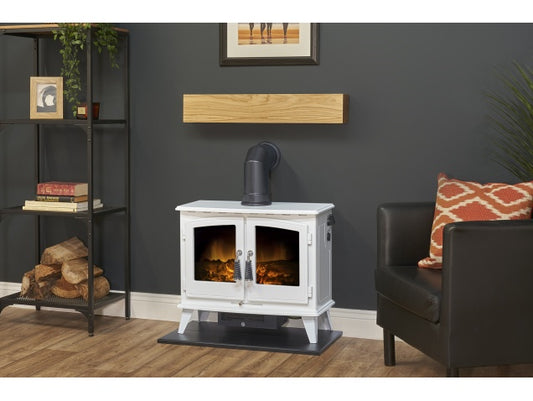 Oak Beam, Hearth & Stove Pipe with Woodhouse Stove in White