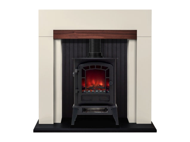 Salzburg in Cream & Walnut with Ripon Electric Stove in Black, 39 Inch