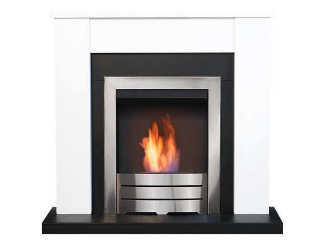 Solus Fireplace in Black & White with Colorado Bio Ethanol Fire in Brushed Steel, 39 Inch