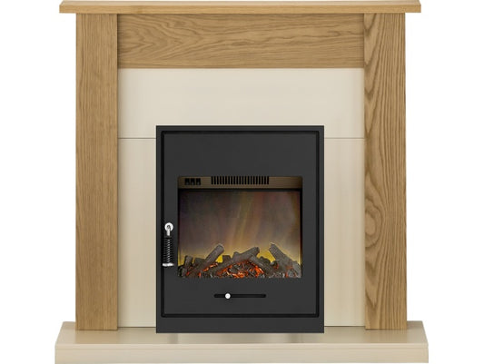 Southwold Fireplace Suite in Oak with Oslo Electric Fire in Black, 43 Inch