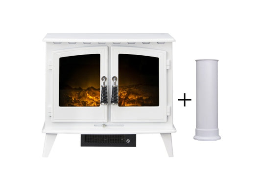 Woodhouse Electric Stove in Pure White with Straight Stove Pipe in Pure White