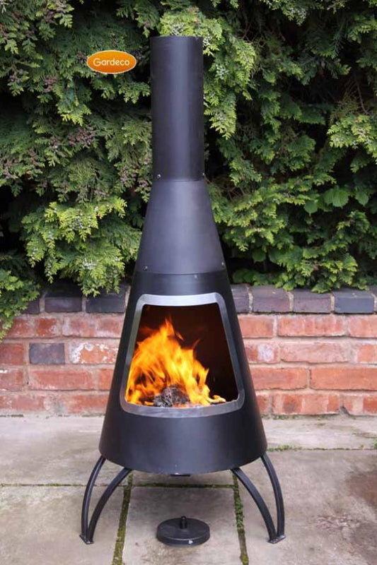 Cono large conical shaped steel chimenea, stainless steel mouth rim