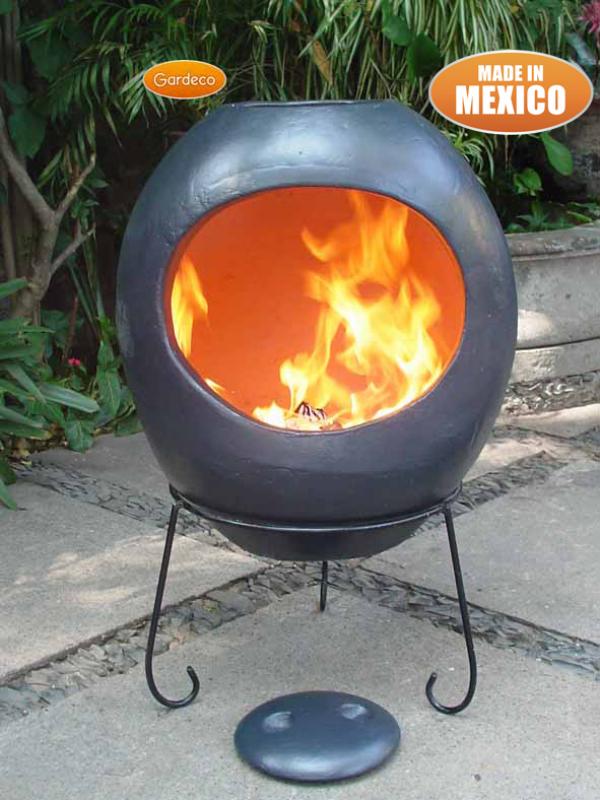 Ellipse XL Mexican Chimenea with glazed effect in charcoal grey