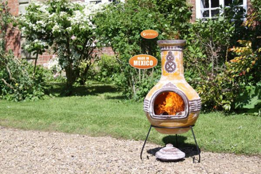 Extra-large Azteca Mexican Chimenea in yellow