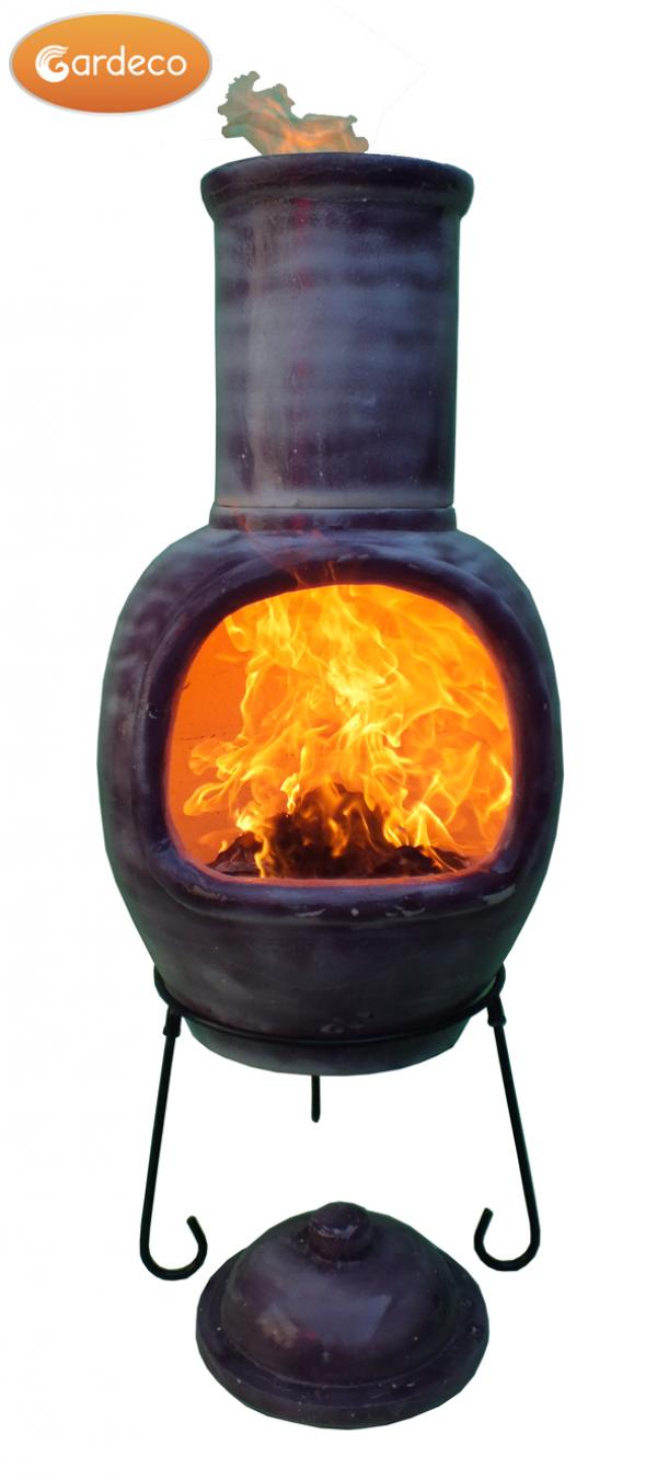 Asteria XL Chimalin AFC chimenea in glazed purple, including lid & stand