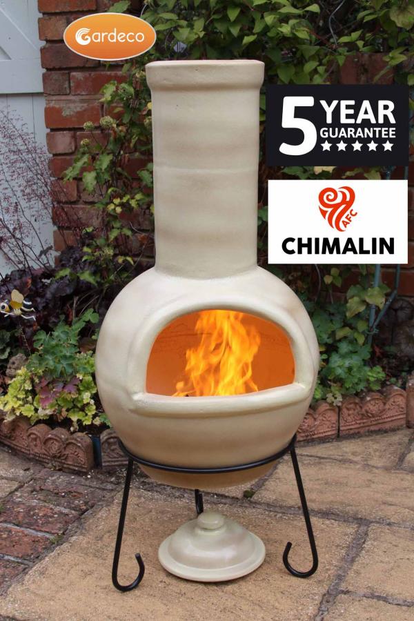 Sempra large Chimalin AFC chimenea in glazed cappucino, including lid & stand