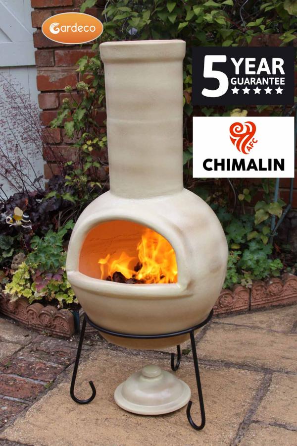 Sempra large Chimalin AFC chimenea in glazed cappucino, including lid & stand