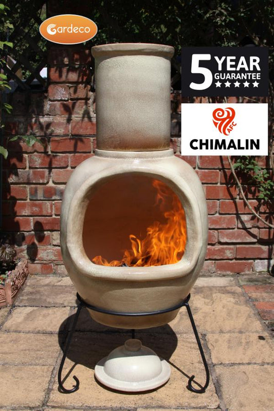 Asteria XL Chimalin AFC chimenea in glazed cappucino, including lid & stand