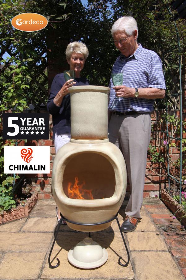 Asteria XL Chimalin AFC chimenea in glazed cappucino, including lid & stand