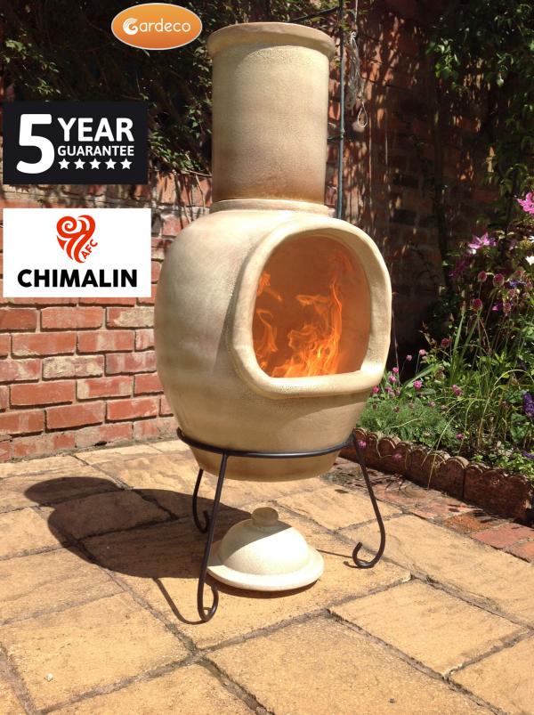 Asteria XL Chimalin AFC chimenea in glazed cappucino, including lid & stand