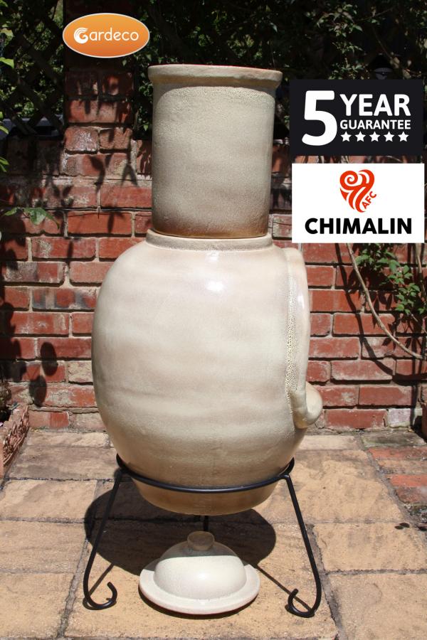 Asteria XL Chimalin AFC chimenea in glazed cappucino, including lid & stand