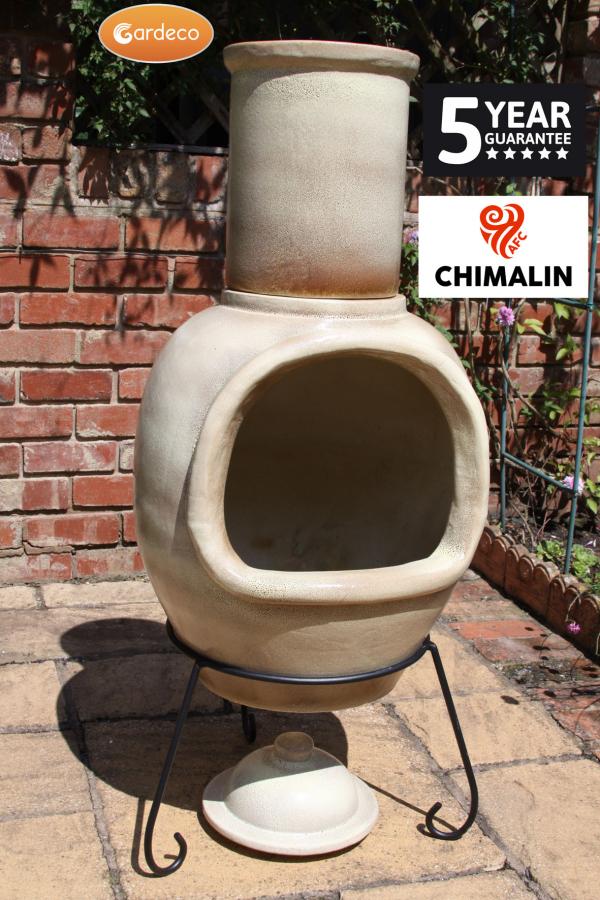 Asteria XL Chimalin AFC chimenea in glazed cappucino, including lid & stand