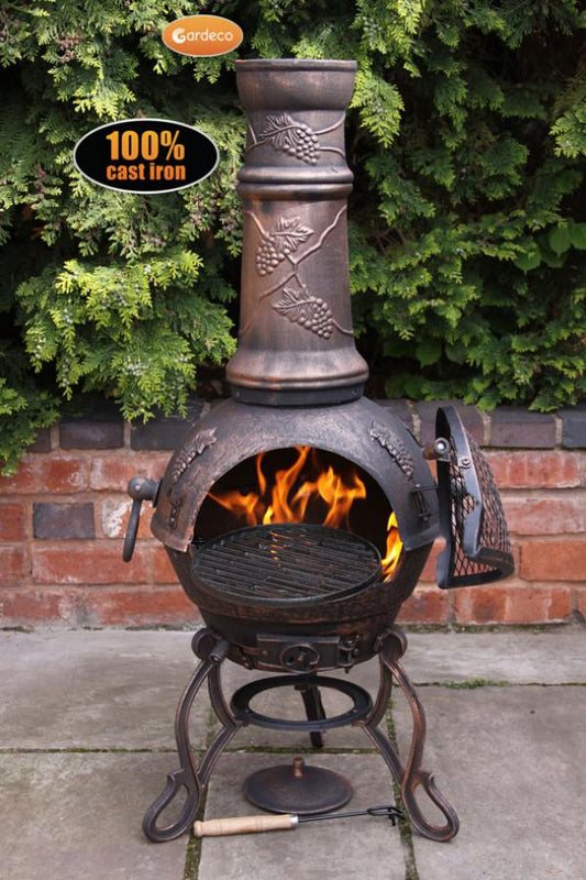 Toledo Large Cast Iron Chimenea in Bronze with Grapes