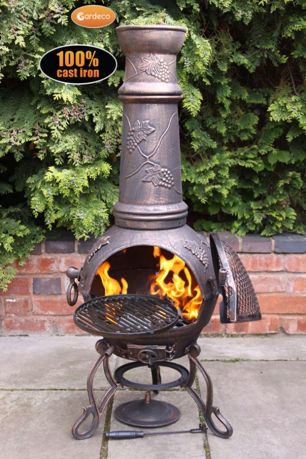 Toledo XL Cast Iron Chimenea in Bronze with Grapes