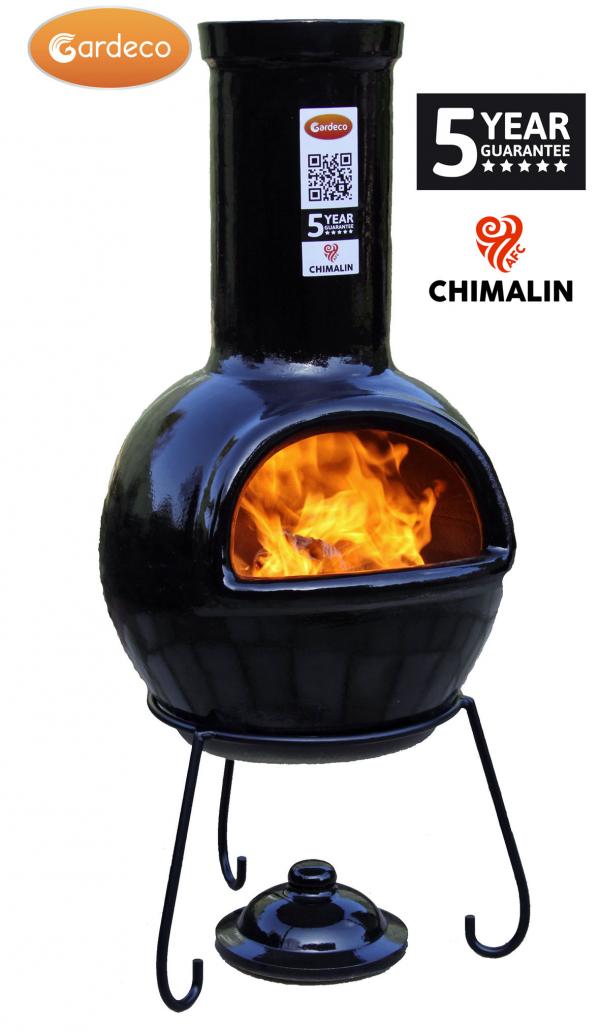 Sempra large Chimalin AFC chimenea in glazed black, including lid & stand