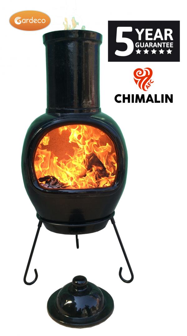 Asteria XL Chimalin AFC chimenea in glazed black, including lid & stand