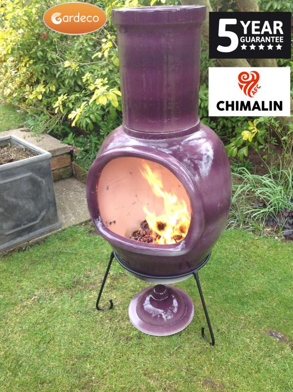 Asteria XL Chimalin AFC chimenea in glazed purple, including lid & stand