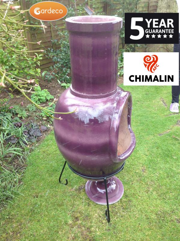 Asteria XL Chimalin AFC chimenea in glazed purple, including lid & stand