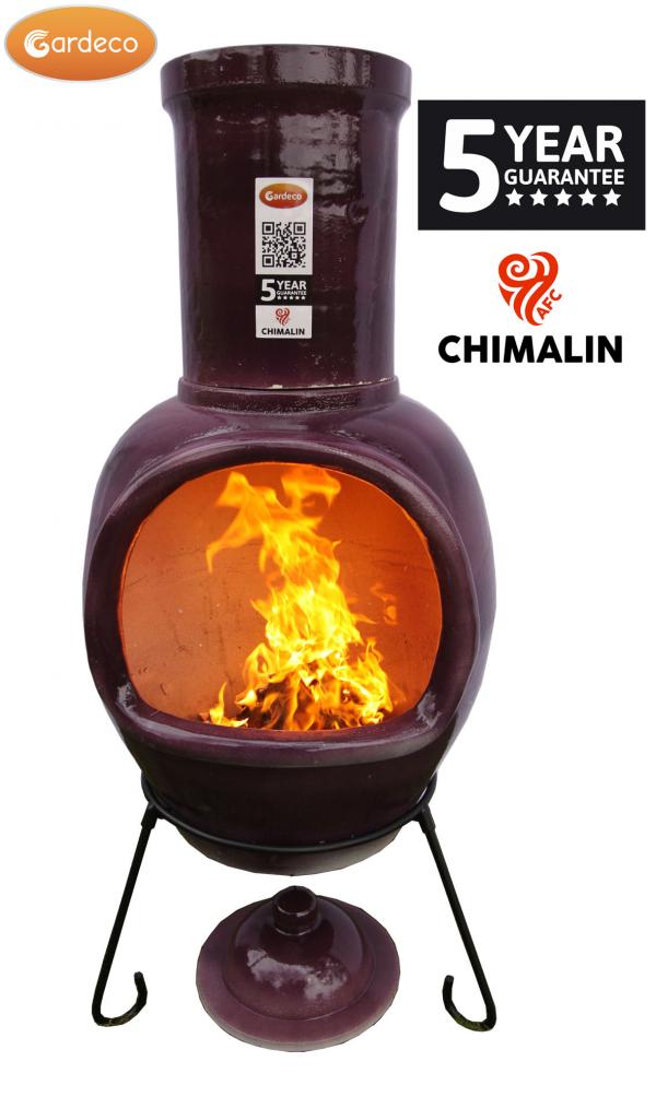 Asteria XL Chimalin AFC chimenea in glazed purple, including lid & stand