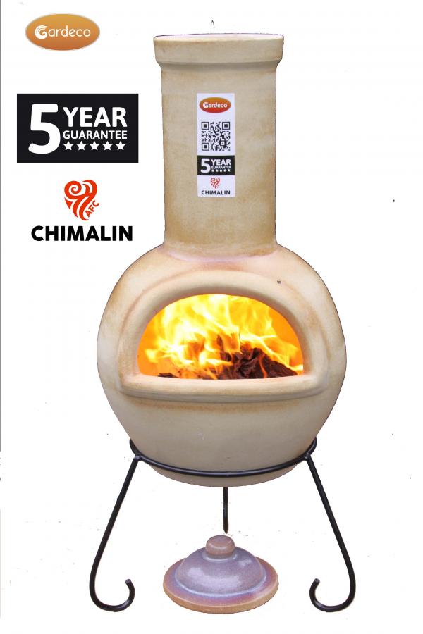 Sempra large Chimalin AFC chimenea in glazed cappucino, including lid & stand