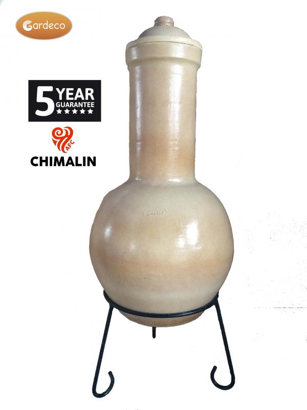 Sempra large Chimalin AFC chimenea in glazed cappucino, including lid & stand