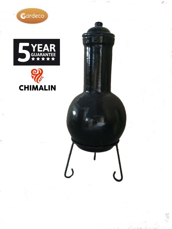 Sempra large Chimalin AFC chimenea in glazed black, including lid & stand