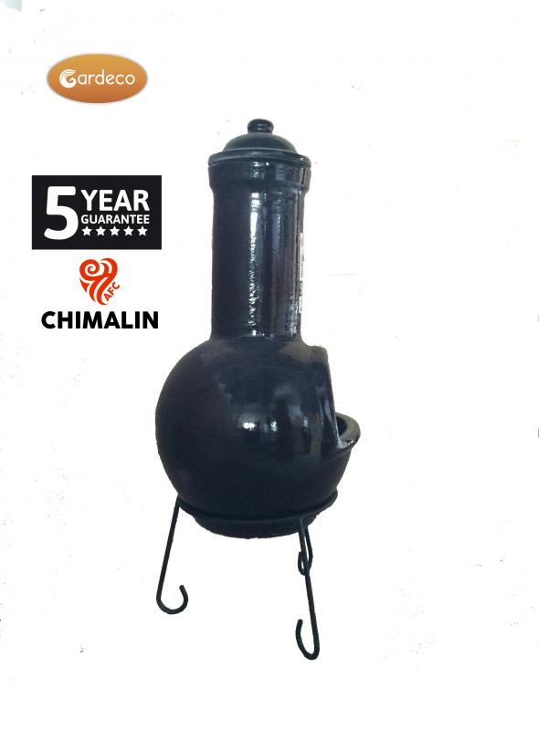 Sempra large Chimalin AFC chimenea in glazed black, including lid & stand