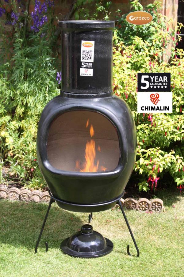 Asteria XL Chimalin AFC chimenea in glazed black, including lid & stand